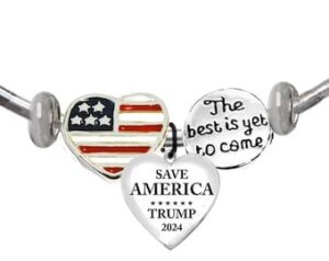 American Flag Heart,Save America,Trump 2024,The Best Is Yet To Come,Adjustable Cuff Bracelet,What A Wonderful Gift For Yourself, Or A Friend, Or A Family Member, Or As A Donor Gift. Hypoallergenic-Safe.No Nickel,Lead,Cadmium©2022