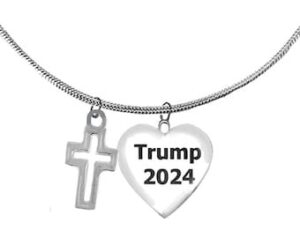 Beautiful Contemporary High Polished Cross, Trump 2024 Heart ,Adjustable Snake Chain Necklace, What A Wonderful Gift For Yourself, Or A Friend, Or A Family Member, Or As A Donor Gift.Hypoallergenic, Nickel, Lead, Cadmium Free
