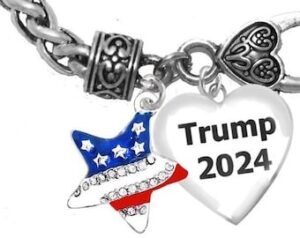 Beautiful Star With Flag Colors And Austrian Crystal,Trump 2024, Adjustable wheat Chain Bracelet. What A Wonderful Gift For Yourself, Or A Friend, Or A Family Member, Or As A Donor Gift.  Hypoallergenic ,No Nickel, Lead Or Cadmium