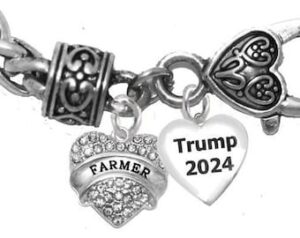 Farmer Heart, With Genuine Austrian cut Crystal, On A Adjustable Antique Wheat Chain Bracelet, What A Wonderful Gift For Yourself, Or A Friend, Or A Family Member, Or As A Donor Gift.Hypoallergenic, Nickel, Lead, Cadmium Free