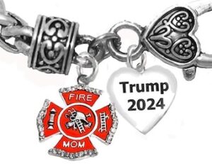 Firefighters’ Mom For Trump, Maltese Cross, Genuine Crystal, Adjustable Antique Chain Bracelet, What A Wonderful Gift For Yourself, Or A Friend, Or A Family Member, Or As A Donor Gift.  Hypoallergenic, Nickel, Lead, Cadmium Free