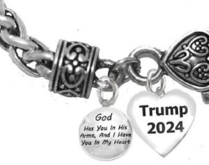 God Has You In His Arms And I Have You In My Heart, Trump 2024 Heart, Adjustable Antique Wheat Chain Bracelet, What A Wonderful Gift For Yourself, Or A Friend, Or A Family Member, Or As A Donor Gift. Hypoallergenic-Safe,No Nickel