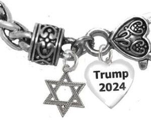 Jews for Trump, Beautifully Designed Star Of David, Trump 2024 Heart, Adjustable Antique Wheat Chain Bracelet,What A Wonderful Gift For Yourself, Or A Friend, Or A Family Member, Or As A Donor Gift. Hypoallergenic, Nickel Free