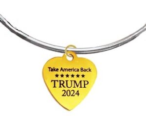 TAKE AMERICA BACK, Trump 2024, Adjhustable Two-Tone Silver Gold Bangle Bracelet, What A Wonderful Gift For Yourself, Or A Friend, Or A Family Member, Or As A Donor Gift. Hypoallergenic-Safe.No Nickel, Lead,Or Cadmium In The Metal