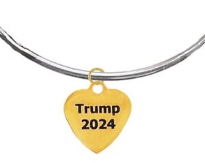 Trump 2024, Gold Heart, Adjustable Silver Bangle Bracelet With Gold Ball Ends.What A Wonderful Gift For Yourself, Or A Friend, Or A Family Member, Or As A Donor Gift.  Hypoallergenic, Metal Is Nickel, Lead, And Cadmium Free ©2022