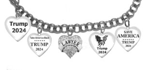 A Beautiful Multi Charmed Genuine Austrian Crystal “Lawyers For Trump 2024” Adjustable Bracelet That Will Fit Everyone. What A Wonderful Gift For Yourself, Or A Friend, Or A Family Member, Or As A Donor Gift. Hypoallergenic-Safe, No Nickel, Lead, Or Cadmium In The Metal ©2023