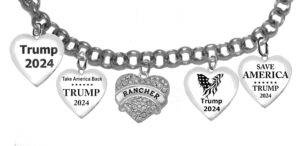 A Beautiful Multi Charmed Genuine Austrian Crystal “Ranchers For Trump 2024” Adjustable Bracelet That Will Fit Everyone. What A Wonderful Gift For Yourself, Or A Friend, Or A Family Member, Or As A Donor Gift.Hypoallergenic-Safe, No Nickel, Lead, Or Cadmium In The Metal ©2023