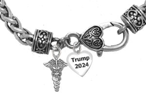 Genuine Austrian Crystal Caduceus “Doctors, Nurses, Physicians Assistant, Dental Assistant, Dental Hygienist, Radiologist, Trauma Nurses For Trump 2024” On A Antique Wheat Chain Bracelet. What A Wonderful Gift For Yourself, Or A Friend, Or A Family Member, Or As A Donor Gift.Hypoallergenic-Safe, No Nickel, Lead, Or Cadmium In Metal