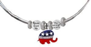 Never Give Up, Republican Elephant, The Best Is Yet To Come On A Adjustable Cuff Bracelet,  What A Wonderful Gift For Yourself, Or A Friend, Or A Family Member, Or As A Donor Gift. Hypoallergenic-Safe. No Nickel,Lead, Cadmium©2022