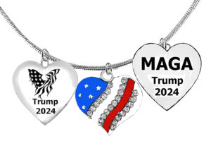American Flag Eagle,Trump 2024, Red White And Blue Genuine Crystal Heart, Maga Trump 2024 Adjustable Snake Chain Necklace, What A Wonderful Gift For Yourself, Or A Friend, Or A Family Member, Or As A Donor Gift. Hypoallergenic. No Nickel, No Lead,Or Cadmium In The Metal. ©2023