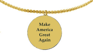 Make America Great 14KT Goldtone Charm Suspended On A 18 To 21 Inch Adjustable Box Chain Necklace, What A Wonderful Gift For Yourself, Or A Friend, Or A Family Member, Or As A Donor Gift. Hypoallergenic-Safe, No Nickel, Lead, Or Cadmium In The Metal ©2023