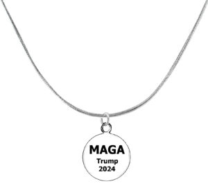 Silvertone Adjustable 18 To 21 Inch Snake Chain Necklace, MAGA Trump 2024 Charm.What A Wonderful Gift For Yourself, Or A Friend, Or A Family Member, Or As A Donor Gift. Hypoallergenic-Safe, No Nickel, Lead, Or Cadmium In The Metal ©2023