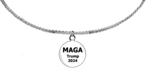 Silvertone Adjustable 18 To 21 Inch Box Chain Necklace, MAGA Trump 2024 Charm. What A Wonderful Gift For Yourself, Or A Friend, Or A Family Member, Or As A Donor Gift. Hypoallergenic-Safe, No Nickel, Lead, Or Cadmium In The Metal ©2023