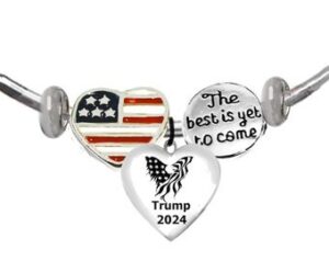 American Flag Heart, Eagle With American Flag Wings, The Best Is Yet To Come On A Adjustable Cuff Bracelet, Bendable To Fit,  What A Wonderful Gift For Yourself, Or A Friend, Or A Family Member, Or As A Donor Gift. Hypoallergenic