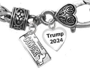 Cowgirls For Trump, Cowgirls Truck License Plate On A Adjustable Chain Bracelet,  What A Wonderful Gift For Yourself, Or A Friend, Or A Family Member, Or As A Donor Gift. Hypoallergenic. No Nickel, Lead, Or Cadmium In The Metal. FREE SHIPPING! ©2022