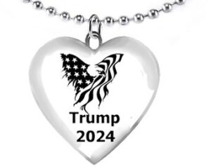 Eagle With American Flag Wings, Trump 2024, Ball Chain Necklace. What A Wonderful Gift For Yourself, Or A Friend, Or A Family Member, Or As A Donor Gift. Hypoallergenic-Safe. Metal Is Nickel, Lead, And Cadmium Free. ©2022