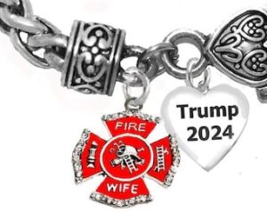 Firefighters’ Wife For Trump,Maltese Cross,Genuine Crystal,Adjustable Antique Wheat Chain Bracelet,  What A Wonderful Gift For Yourself, Or A Friend, Or A Family Member, Or As A Donor Gift. Hypoallergenic, Nickel, Lead, Cadmium Free