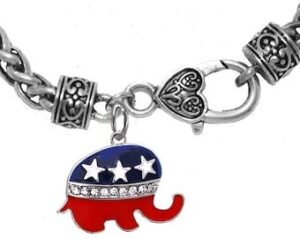 Republican Elephant, Set With Genuine Austrian Crystal, On A Adjustable Antique Wheat Chain Bracelet. What A Wonderful Gift For Yourself, Or A Friend, Or A Family Member, Or As A Donor Gift.    Hypoallergenic.Nicke, Lead,Cadmium Free