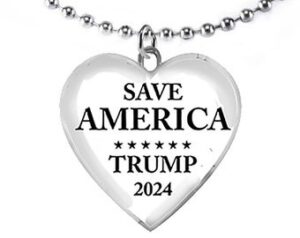 SAVE AMERICA, Trump 2024, Ball Chain Necklace. What A Wonderful Gift For Yourself, Or A Friend, Or A Family Member, Or As A Donor Gift. Hypoallergenic-Safe. Metal Is Nickel, Lead, And Cadmium Free. ©2022