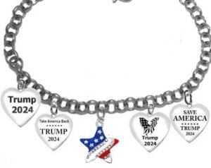 Save America, Eagle With American Flag Wings, Take America Back, TRUMP 2024, Crystal Star Flag.Adjustable Bracelet.  What A Wonderful Gift For Yourself, Or A Friend, Or A Family Member, Or As A Donor Gift. Hypoallergenic-Safe©2022