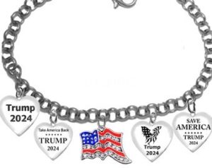 Save America, Eagle With American Flag Wings, Take America Back, TRUMP 2024, Genuine Austrian Crystal American Flag. Adjustable Bracelet.  What A Wonderful Gift For Yourself, Or A Friend, Or A Family Member, Or As A Donor Gift.  ©2022