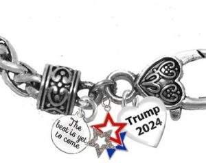 The Best Is Yet To Come, 3 Beautiful Open Stars, Blue, Red, One With Austrian Crystal,Trump 2024,Antique Wheat Chain Bracelet. What A Wonderful Gift For Yourself, Or A Friend, Or A Family Member, Or As A Donor Gift.   Hypoallergenic