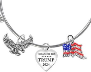 Tough American Eagle With Austrian Crystal ,Take America Back, TRUMP 2024, Austrian Crystal American Flag.Adjustable Bracelet.  What A Wonderful Gift For Yourself, Or A Friend, Or A Family Member, Or As A Donor Gift.Hypoallergenic