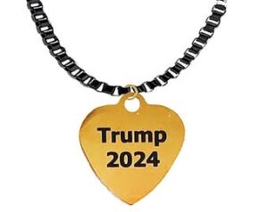 Trump 2024, Gold Heart, Adjustable Beautiful Black Anodized Box Chain Necklace. What A Wonderful Gift For Yourself, Or A Friend, Or A Family Member, Or As A Donor Gift. Hypoallergenic-Safe. No Nickel, ead, Or Cadmium In The Metal