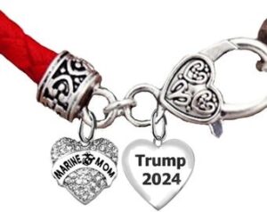 Trump 2024, Marine Mom, On A Red Leather Bracelet, What A Wonderful Gift For Yourself, Or A Friend, Or A Family Member, Or As A Donor Gift. Hypoallergenic-Safe,No Nickel, Lead, Or Cadmium.