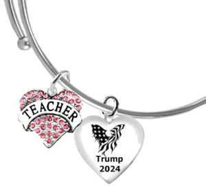 Teachers For Trump. Genuine Austrian Cut Crystal Heart, Flag Eagle Heart On A Adjustable Miracle Wire Bracelet. What A Wonderful Gift For Yourself, Or A Friend, Or A Family Member, Or As A Donor Gift. Hypoallergenic-Safe. There Is No Nickel, Lead, Or Cadmium In The Metal. ©2023