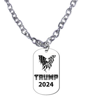 Trump 2024, American Flag Eagle Silvertone Dog Tag On A Large Cable Chain Necklace, 18 Inches,What A Wonderful Gift For Yourself, Or A Friend, Or A Family Member, Or As A Donor Gift.  Hypoallergenic-Safe, No Nickel, Lead Or Cadmium In The Metal. ©2023 FREE SHIPPING