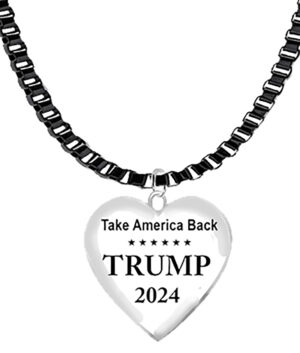 Take America Back, Trump 2024, On A Heart On A  Adjustable Anodized Black Box Chain Necklace. What A Great Gift For Yourself, Or A Friend Or Family Member. Hypoallergenic, No Nickel, Lead, Or Cadmium In The Metal. ©2024