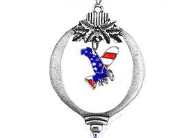 American Eagle, Stars And Stripes, Christmas Tree Ornament,What A Fabulous Gift For Family And Friends! With A Silver Tie To Attach To The Tree