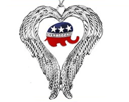 Christmas Ornament, Angle Wings In The Shape Of A Heart,Republican Elephant With Genuine Crystal,What A Wonderful Gift For Yourself, Or A Friend, Or A Family Member, Or As A Donor Gift.
