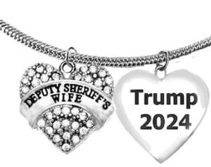 Deputy Sheriffs’ Wife For Trump, Genuine Crystal, Adjustable Snake Chain Necklace, What A Wonderful Gift For Yourself, Or A Friend, Or A Family Member, Or As A Donor Gift.Hypoallergenic, Nickel, Lead, And Cadimum Free ©2022