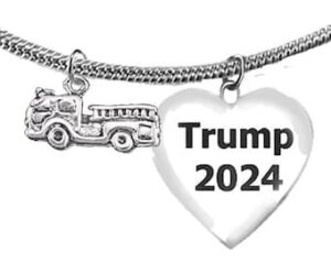 Firefighters’ For Trump ,Silver Finish Fire Engine On A Adjustable Snake Chain Necklace, What A Wonderful Gift For Yourself, Or A Friend, Or A Family Member, Or As A Donor Gift. Hypoallergenic, Nickel, Lead, And Cadmium Free©2022