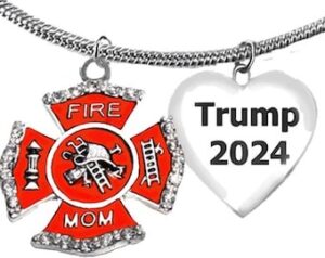 Firefighters’ Mom For Trump, Maltese Cross , Genuine Crystal, Adjustable Snake Chain Necklace, What A Wonderful Gift For Yourself, Or A Friend, Or A Family Member, Or As A Donor Gift. Hypoallergenic, Nickel,Lead, And Cadmium Free