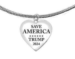 SAVE AMERICA, Trump 2024, Adjustable Snake Chain Necklace. What A Wonderful Gift For Yourself, Or A Friend, Or A Family Member, Or As A Donor Gift. Hypoallergenic-Safe. Metal Is Nickel, Lead, And Cadmium Free. ©2022