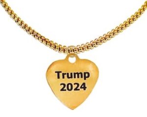 Trump 2024, Gold Heart On A Adjustable Beautiful Gold Box Chain Necklace.  What A Wonderful Gift For Yourself, Or A Friend, Or A Family Member, Or As A Donor Gift. Hypoallergenic-Safe. Metal Is Nickel, Lead, And Cadmium Free ©2022