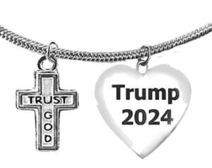 Trust God Cross, Trump 2024 Heart, Adjustable Snake Chain Necklace, What A Wonderful Gift For Yourself, Or A Friend, Or A Family Member, Or As A Donor Gift.  Hypoallergenic, Nickel, Lead, And Poisonous Cadmium Free 2022