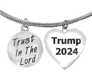 Trust In The Lord, Trump 2024 Heart, Adjustable Snake Chain Necklqace, What A Wonderful Gift For Yourself, Or A Friend, Or A Family Member, Or As A Donor Gift. Hypoallergenic, Nickel, Lead, And Poisonous Cadmium Free ©2022