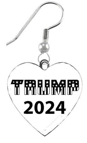 Silvertone Fishhook Earrings, With Heart Charm “Trump 2024” What A Wonderful Gift For Yourself, Or A Friend, Or A Family Member, Or As A Donor Gift. Hypoallergenic-Safe, No Nickel, Lead, Or Cadmium In The Metal ©2023