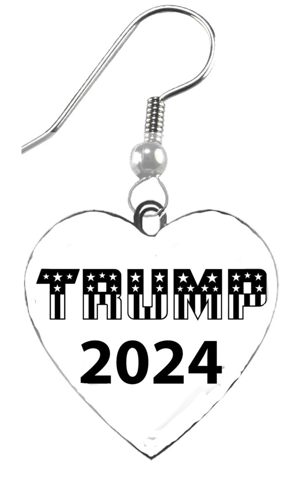 Silvertone Fishhook Earrings, With Heart Charm "Trump 2024" What A Wonderful Gift For Yourself, Or A Friend, Or A Family Member, Or As A Donor Gift. Hypoallergenic-Safe, No Nickel, Lead, Or Cadmium In The Metal ©2023