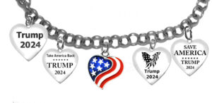 A Beautiful Multi Charmed With Flag Heart, Adjustable Rollo Chain Bracelet That Will Fit Everyone.  What A Wonderful Gift For Yourself, Or A Friend, Or A Family Member, Or As A Donor Gift. Hypoallergenic-Safe, No Nickel, Lead, Or Cadmium In The Metal ©2023