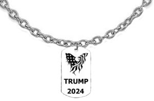 Beautiful American Flag Eagle, Trump 2024 Dog Tag On A Adjustable Cable Chain, 18 Inches To 21 Inches.  What A Wonderful Gift For Yourself, Or A Friend, Or A Family Member, Or As A Donor Gift. Hypoallergenic-Safe, No Nickel. Lead, Or Cadmium In The Metal.©2023 #G