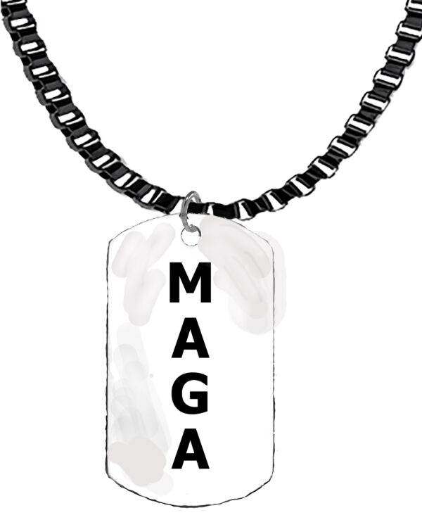 MAGA, MAKE AMERICA GREAT AGAIN, Dog Tag On A Adjustable (18 Inches To 21 Inches) Black Anodized Box Chain.  What A Wonderful Gift For Yourself, Or A Friend, Or A Family Member, Or As A Donor Gift.Hypoallergenic-Safe, No Nickel. Lead, Or Cadmium In The Metal.©2023 #J
