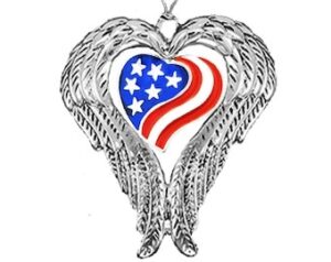 Christmas Ornament, Angle Wings In The Shape Of A Heart, Flag In Shape Of Heart, With Tie, Attach To Tree. Fabulous Gift For Yourself, Or A Friend, Or A  Family Member, Or A Donor Gift.©2023