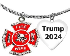 Firefighters’ Wife For Trump, Maltese Cross , Genuine Crystal,Adjustable Snake Chain Necklace, What A Wonderful Gift For Yourself, Or A Friend, Or A Family Member, Or As A Donor Gift.  Hypoallergenic, Nickel, Lead,And Cadmium Free