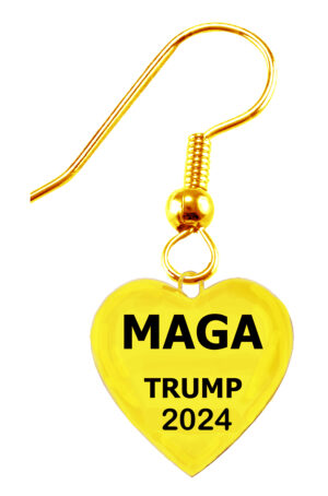 Our Number #2 Selling Earring, Gold Finish MAGA, Make America Great Again.  What A Wonderful Gift For Yourself, Or A Friend, Or A Family Member, Or As A Donor Gift. Hypoallergenic-Safe, No Nickel, Lead, Or Cadmium In The Metal. ©2023