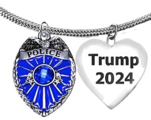 Police Badge, Police For Trump, Genuine Crystal, Adjustable Snake Chain Necklace, What A Wonderful Gift For Yourself, Or A Friend, Or A Family Member, Or As A Donor Gift. Hypoallergenic-Safe, Nickel, Lead, And Cadimum Free ©2022